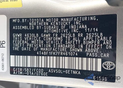 2015 Toyota Camry Le from USA, damaged, VIN 4T4BF1FK7FR461074
